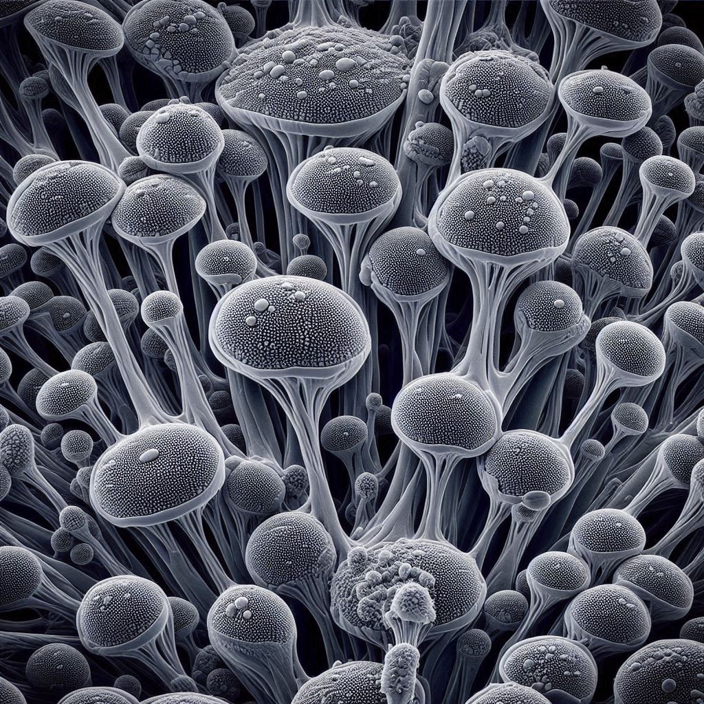 Brócoli bajo microscopio mostrando estructuras artificiales