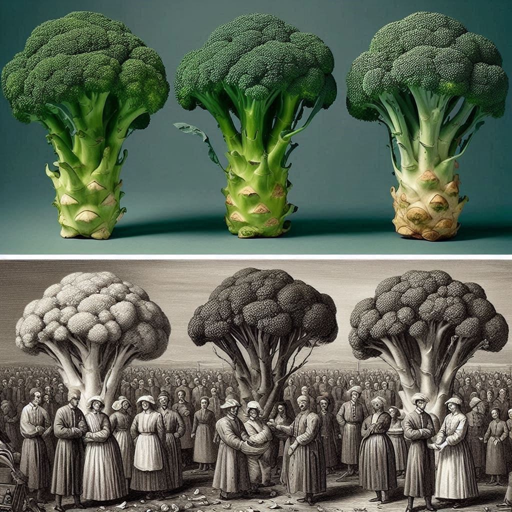Comparación de supuestas imágenes históricas de brócoli mostrando inconsistencias