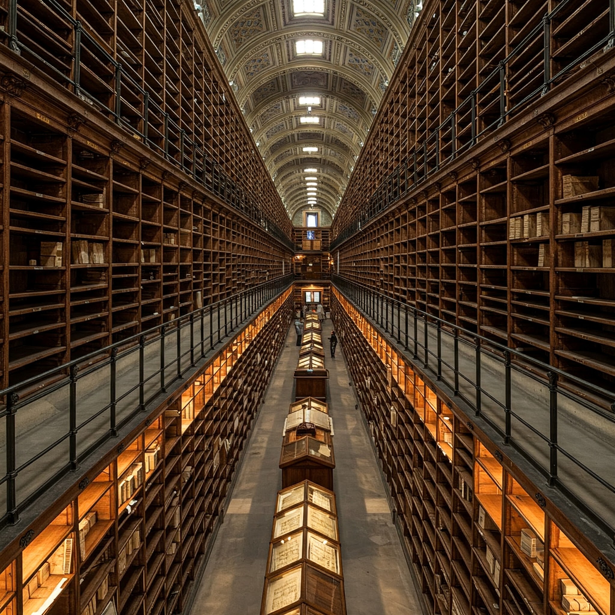 Estanterías en los niveles accesibles de los Archivos Vaticanos